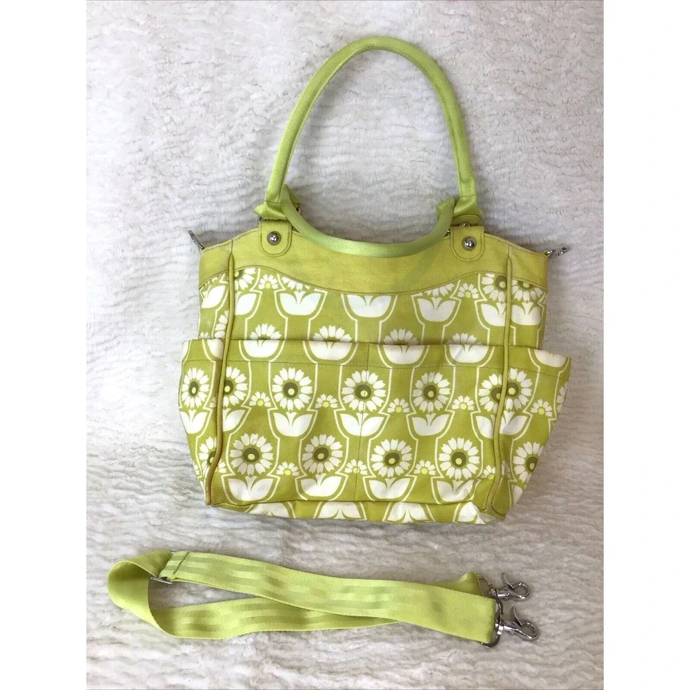 Petunia Pickle Bottom Diaper Bag Big Tote Washable Vinyl Limey Yellow Crossbody